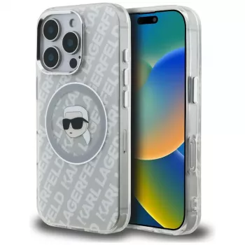 KARL LAGERFELD IML Karl Head Logo MagSafe Case voor Apple iPhone 16 Pro, grijs