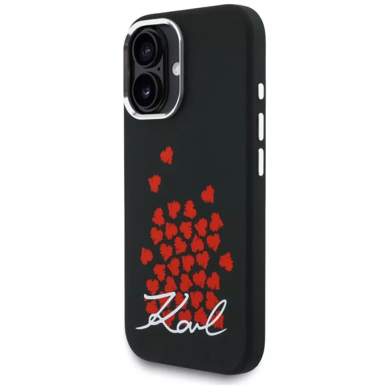 KARL LAGERFELD Silicone Heart SignLogo MagSafe Case voor Apple iPhone 16 - zwart