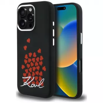 Karl Lagerfeld Silicone Heart SignLogo MagSafe Case voor iPhone 16 Pro zwart