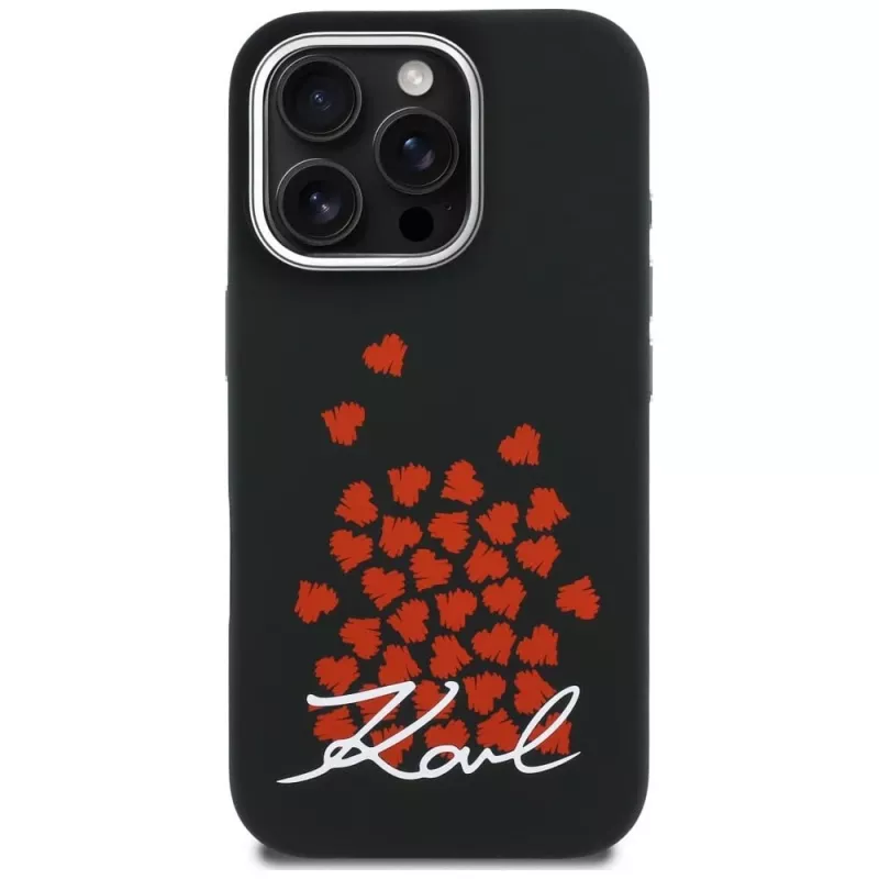 Karl Lagerfeld Silicone Heart SignLogo MagSafe Case voor iPhone 16 Pro Max zwart