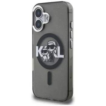 KARL LAGERFELD IML Glitter Karl & Choupette Sketch Logo MagSafe Case voor iPhone 16 zwart