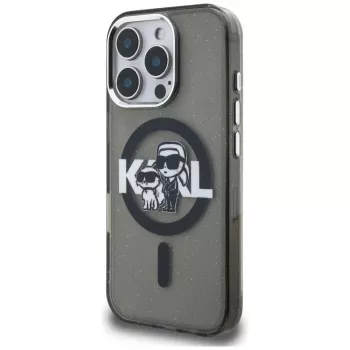 Karl Lagerfeld IML Glitter Karl & Choupette Sketch Logo MagSafe Case voor iPhone 16 Pro zwart