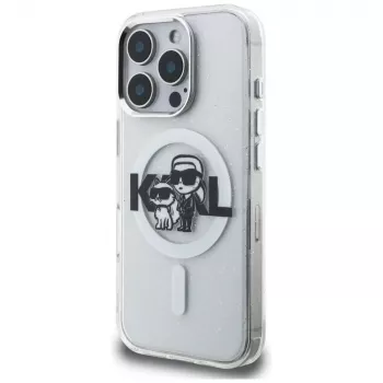 KARL LAGERFELD IML Glitter Karl & Choupette Sketch Logo MagSafe Case voor iPhone 16 Pro, transparant