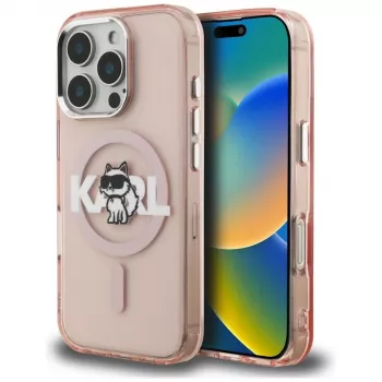 Karl Lagerfeld IML Choupette Sketch Logo MagSafe Case voor iPhone 16 Pro Max, roze