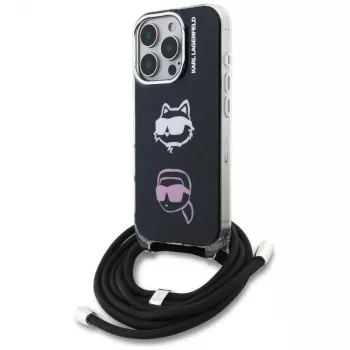 KARL LAGERFELD IML Crossbody Case met Karl & Choupette Head voor Apple iPhone 16 Pro Max, zwart