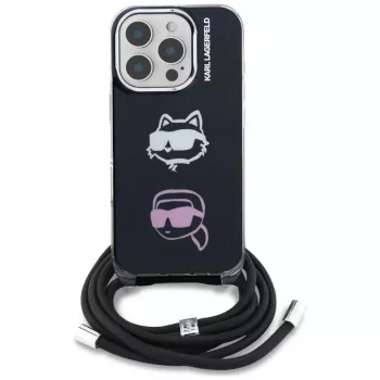 KARL LAGERFELD IML Crossbody Case met Karl & Choupette Head voor Apple iPhone 16 Pro Max, zwart