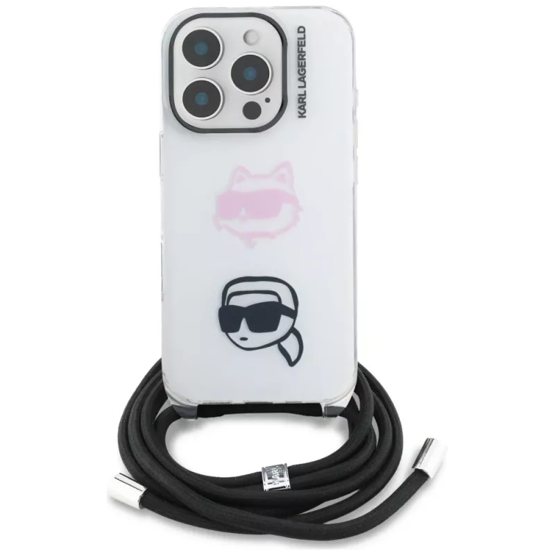 KARL LAGERFELD IML Crossbody Case voor iPhone 16 Pro Max, wit, Karl & Choupette Head Design