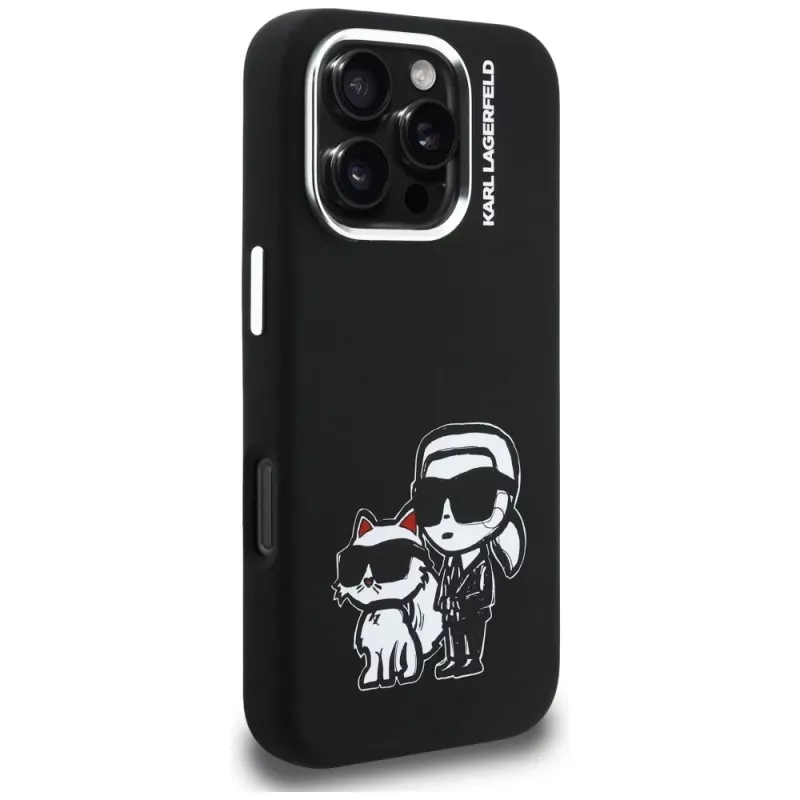 KARL LAGERFELD Silicone Karl & Choupette Sketch MagSafe Case voor Apple iPhone 16 Pro, zwart
