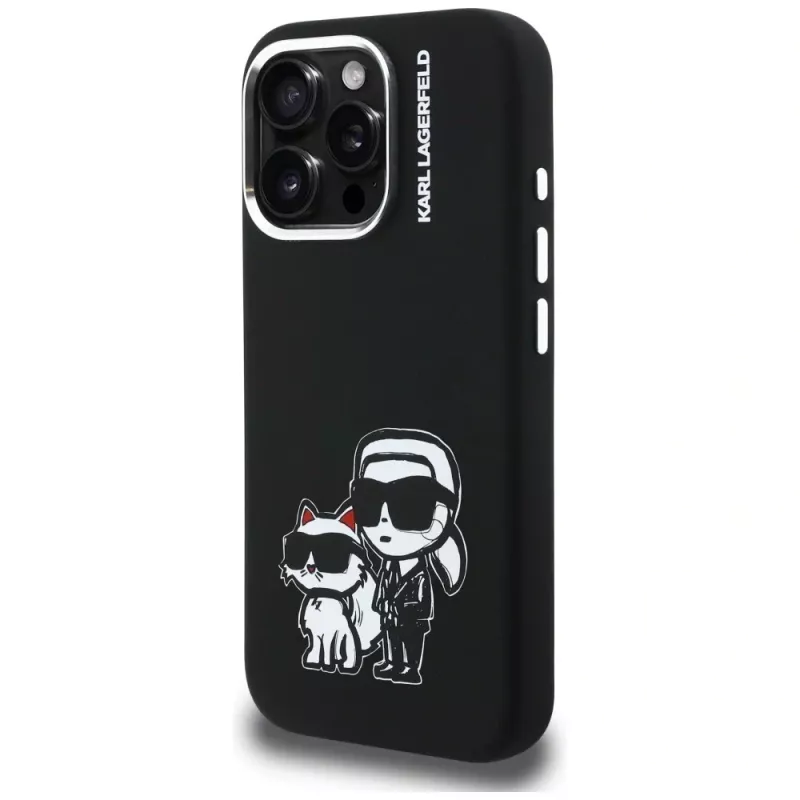 KARL LAGERFELD Silicone Karl & Choupette Sketch MagSafe Case voor Apple iPhone 16 Pro Max, zwart