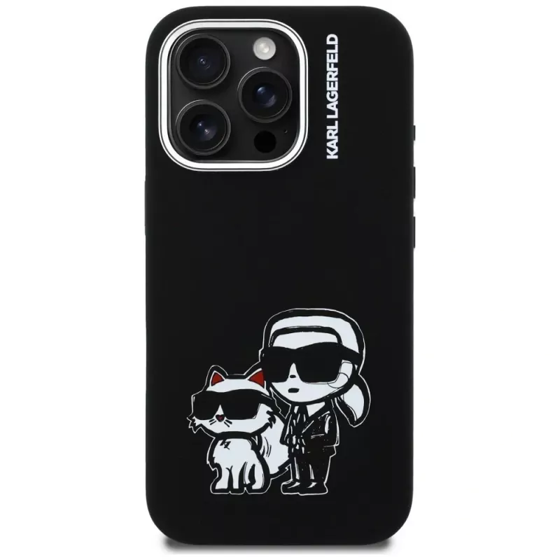 KARL LAGERFELD Silicone Karl & Choupette Sketch MagSafe Case voor Apple iPhone 16 Pro Max, zwart