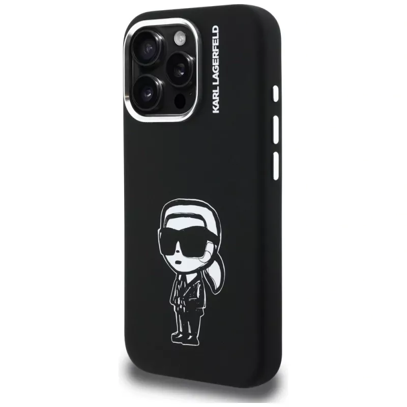 KARL LAGERFELD Silicone Karl Sketch MagSafe Case voor Apple iPhone 16 Pro, zwart