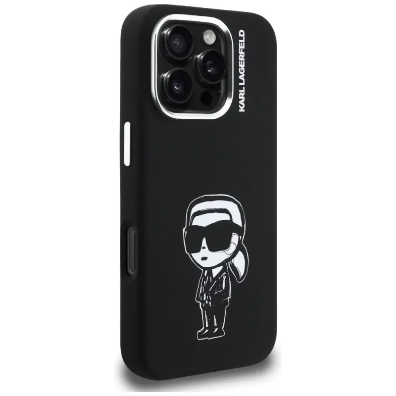 KARL LAGERFELD Silicone Karl Sketch MagSafe Case voor Apple iPhone 16 Pro, zwart