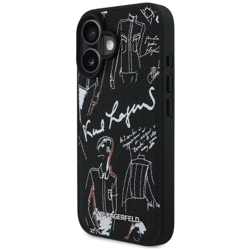 KARL LAGERFELD Grained Pattern & Logo MagSafe Case voor iPhone 16, zwart