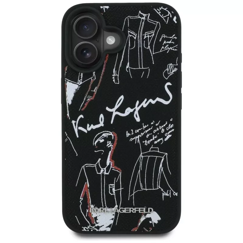 KARL LAGERFELD Grained Pattern & Logo MagSafe Case voor iPhone 16, zwart