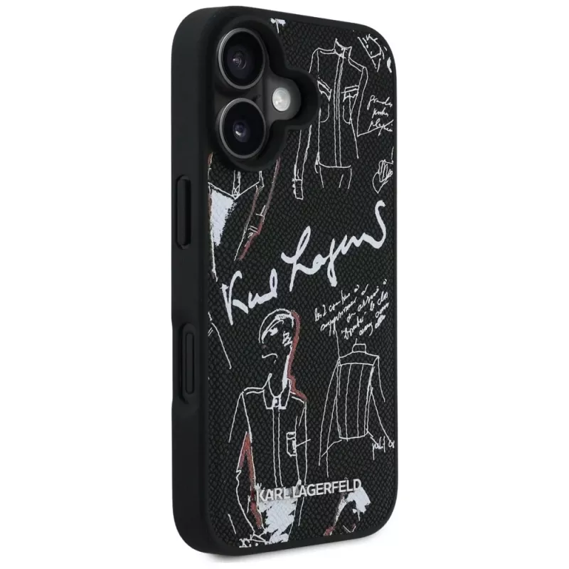 KARL LAGERFELD Grained Pattern & Logo MagSafe Case voor iPhone 16, zwart
