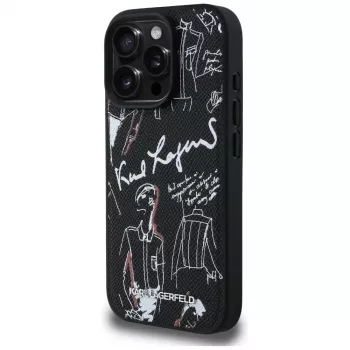 KARL LAGERFELD Grained Pattern & Logo MagSafe Case voor iPhone 16 Pro, zwart
