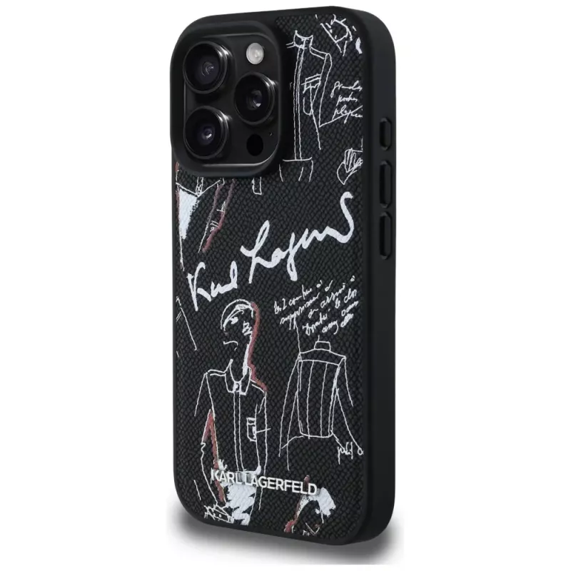 KARL LAGERFELD Grained Pattern & Logo MagSafe Case voor iPhone 16 Pro, zwart