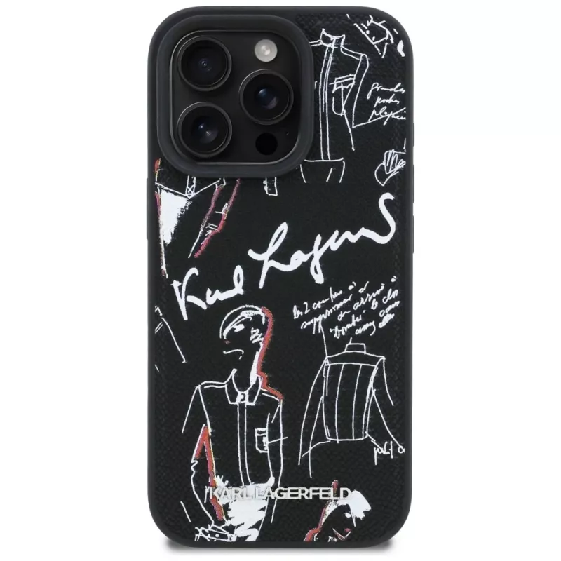 KARL LAGERFELD Grained Pattern & Logo MagSafe Case voor iPhone 16 Pro, zwart