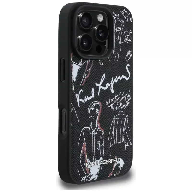 KARL LAGERFELD Grained Pattern & Logo MagSafe Case voor iPhone 16 Pro, zwart