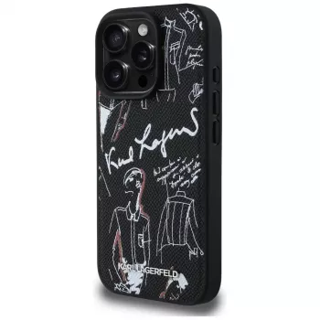 KARL LAGERFELD Grained Pattern & Logo MagSafe Case voor iPhone 16 Pro Max zwart