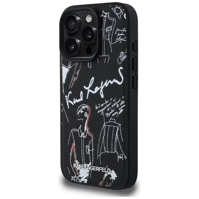 KARL LAGERFELD Grained Pattern & Logo MagSafe Case voor iPhone 16 Pro Max zwart