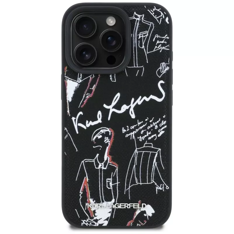 KARL LAGERFELD Grained Pattern & Logo MagSafe Case voor iPhone 16 Pro Max zwart