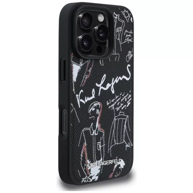 KARL LAGERFELD Grained Pattern & Logo MagSafe Case voor iPhone 16 Pro Max zwart