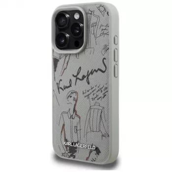 Karl Lagerfeld Grained Pattern & Logo MagSafe Case voor Apple iPhone 16 Pro, grijs