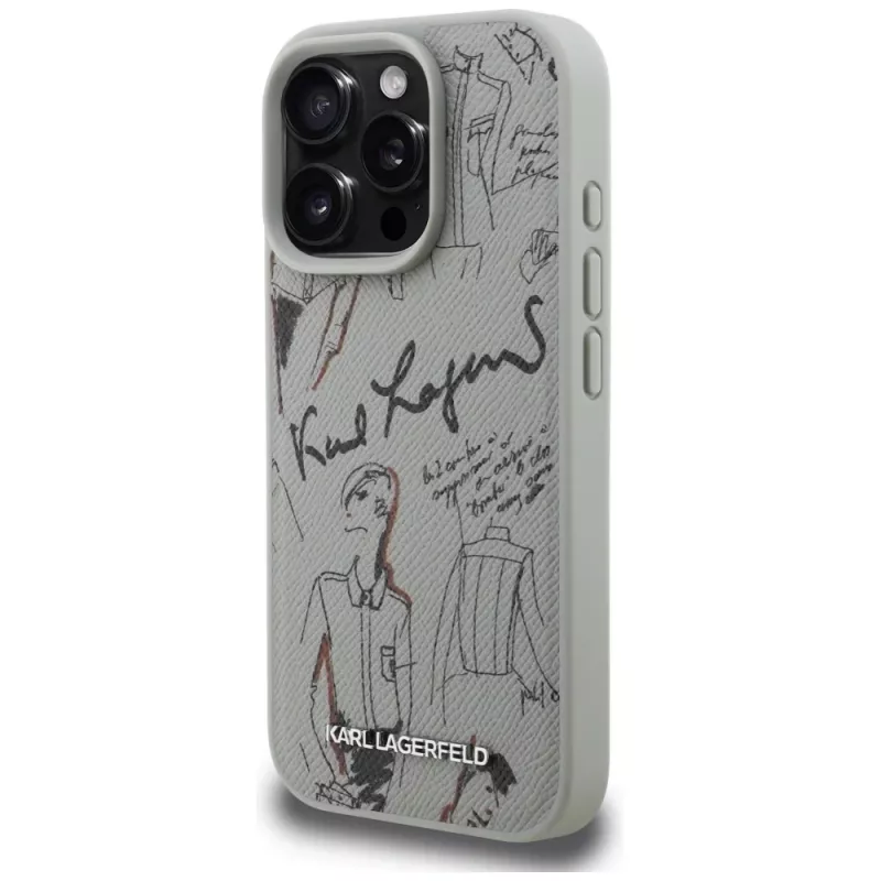 Karl Lagerfeld Grained Pattern & Logo MagSafe Case voor Apple iPhone 16 Pro, grijs