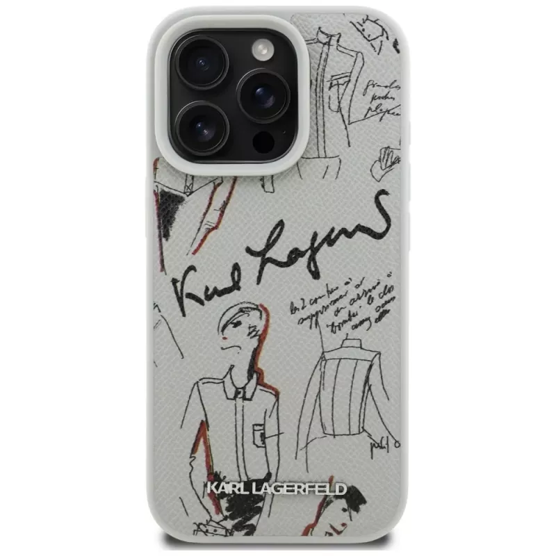 Karl Lagerfeld Grained Pattern & Logo MagSafe Case voor Apple iPhone 16 Pro, grijs