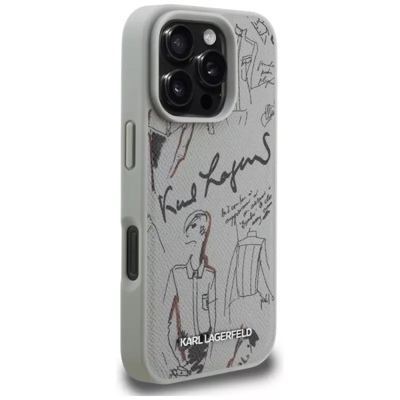 Karl Lagerfeld Grained Pattern & Logo MagSafe Case voor Apple iPhone 16 Pro, grijs