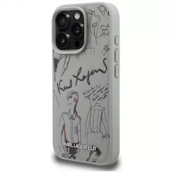 KARL LAGERFELD Grained Pattern & Logo MagSafe Case voor Apple iPhone 16 Pro Max - grijs