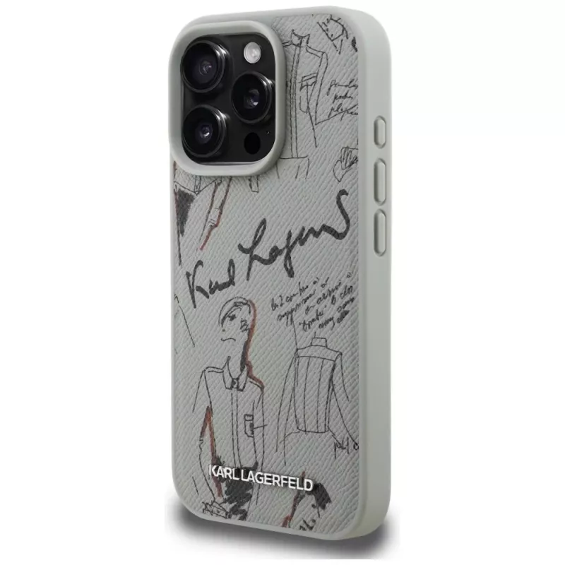 KARL LAGERFELD Grained Pattern & Logo MagSafe Case voor Apple iPhone 16 Pro Max - grijs