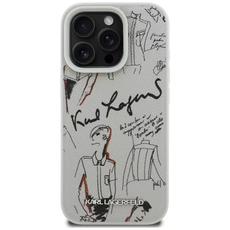 KARL LAGERFELD Grained Pattern & Logo MagSafe Case voor Apple iPhone 16 Pro Max - grijs