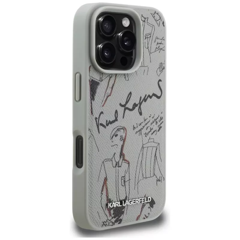 KARL LAGERFELD Grained Pattern & Logo MagSafe Case voor Apple iPhone 16 Pro Max - grijs