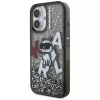 KARL LAGERFELD Liquid Glitter Choupette Logo Case voor iPhone 16, zwart