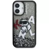 KARL LAGERFELD Liquid Glitter Choupette Logo Case voor iPhone 16, zwart