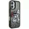 KARL LAGERFELD Liquid Glitter Choupette Logo Case voor iPhone 16, zwart