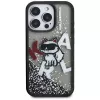 KARL LAGERFELD Liquid Glitter Choupette Logo Case voor iPhone 16 Pro, zwart
