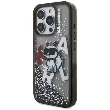 KARL LAGERFELD Liquid Glitter Choupette Logo Case voor Apple iPhone 16 Pro Max - zwart