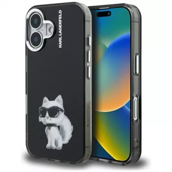 Karl Lagerfeld IML Aquarelle Choupette & Logo Case voor iPhone 16, zwart