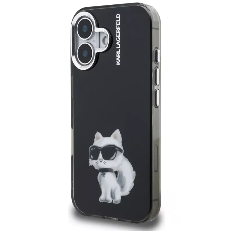 Karl Lagerfeld IML Aquarelle Choupette & Logo Case voor iPhone 16, zwart