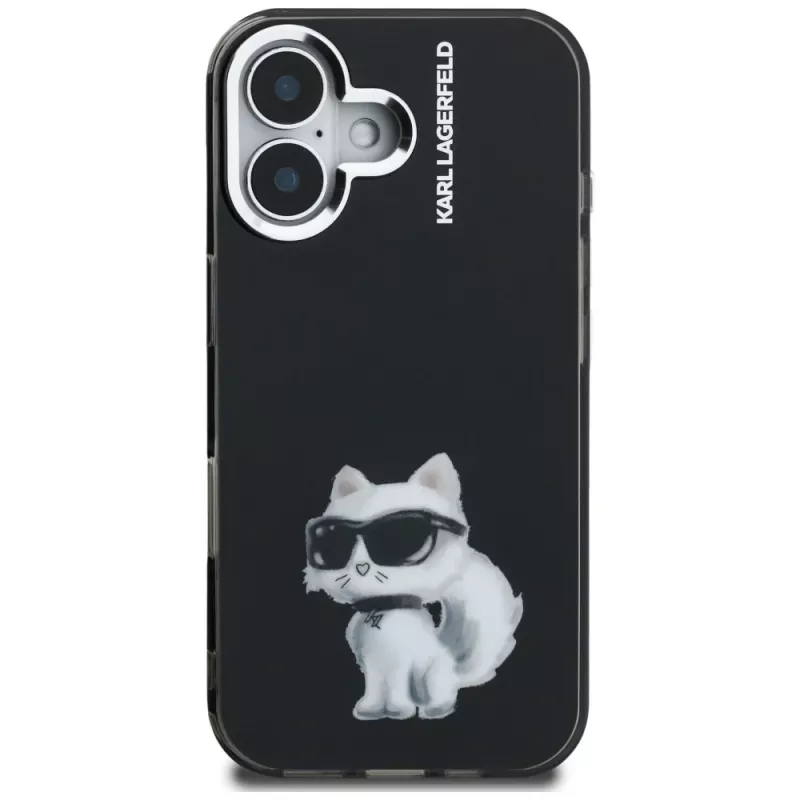 Karl Lagerfeld IML Aquarelle Choupette & Logo Case voor iPhone 16, zwart