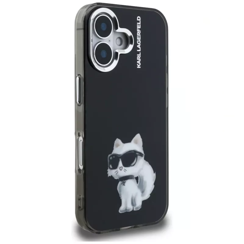 Karl Lagerfeld IML Aquarelle Choupette & Logo Case voor iPhone 16, zwart