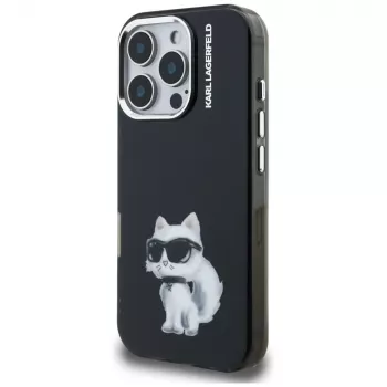Karl Lagerfeld IML Aquarelle Choupette & Logo Back Cover voor Apple iPhone 16 Pro, zwart