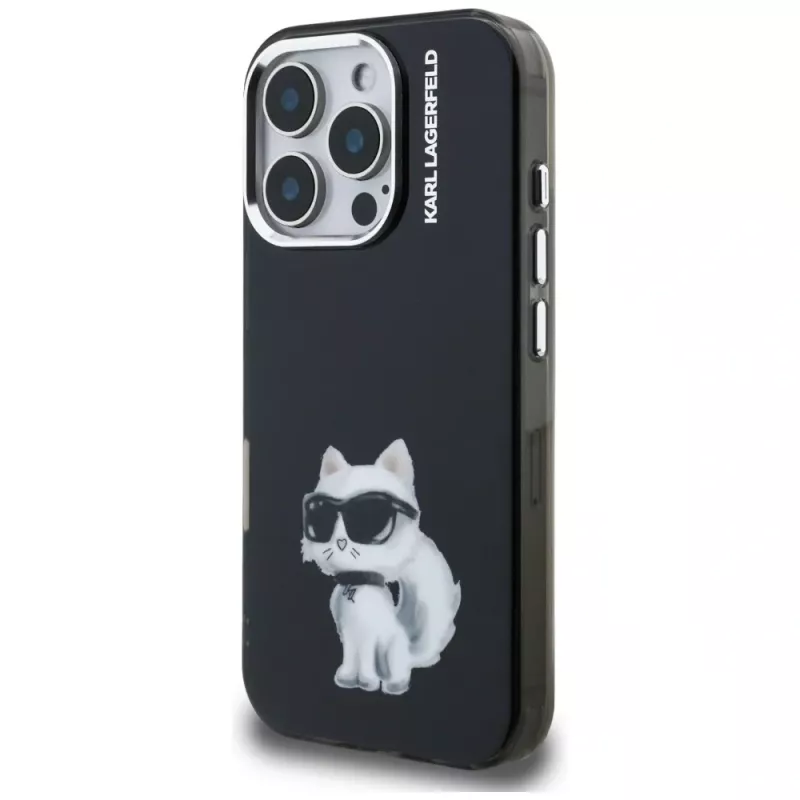 Karl Lagerfeld IML Aquarelle Choupette & Logo Case voor iPhone 16 Pro Max zwart