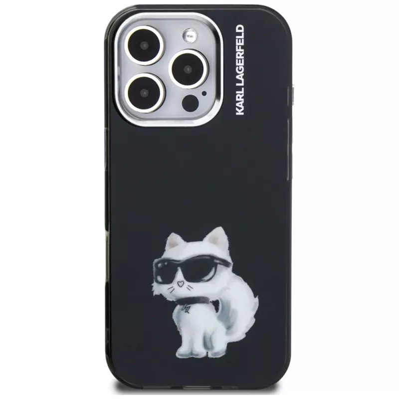 Karl Lagerfeld IML Aquarelle Choupette & Logo Case voor iPhone 16 Pro Max zwart