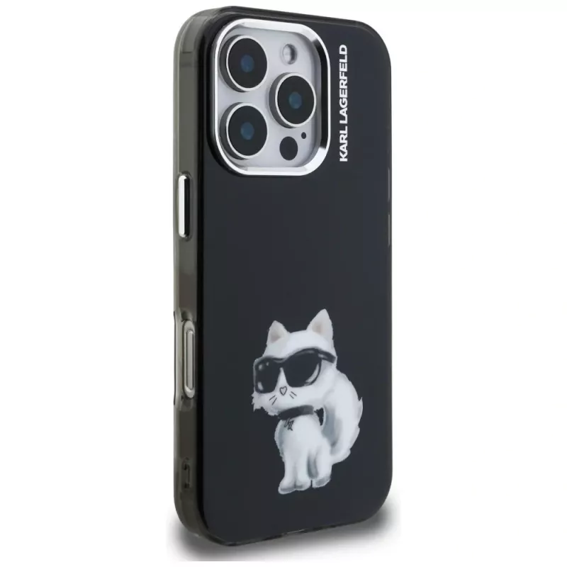 Karl Lagerfeld IML Aquarelle Choupette & Logo Case voor iPhone 16 Pro Max zwart