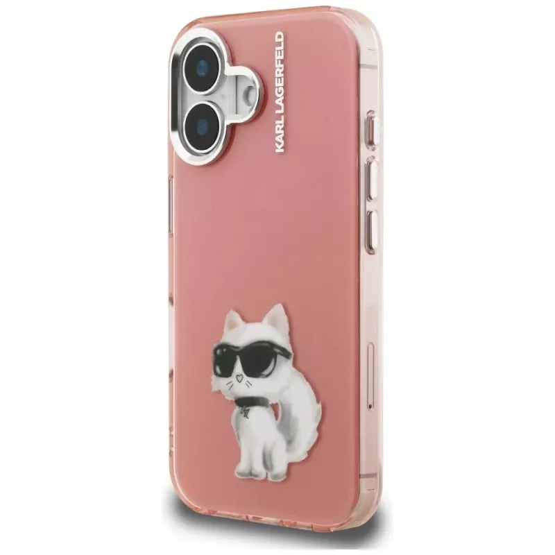 Karl Lagerfeld IML Aquarelle Choupette & Logo Phone Case voor iPhone 16, roze