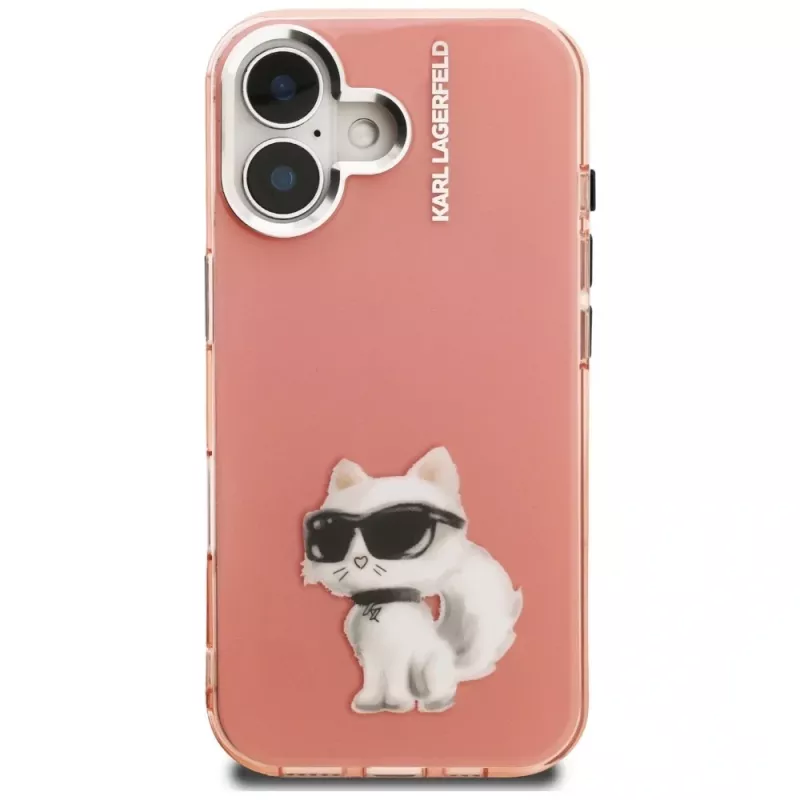Karl Lagerfeld IML Aquarelle Choupette & Logo Phone Case voor iPhone 16, roze